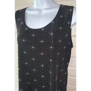 MOJO Sz LARGE Slinky Tank Scoop Neck Travel Black Ivory Starbursts USA Made EUC